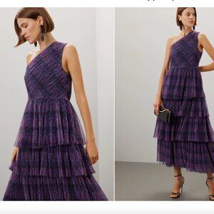 Hutch Xala Dress Gown One-Shoulder Tiered Purple Floral Size 14 *READ FLAW*